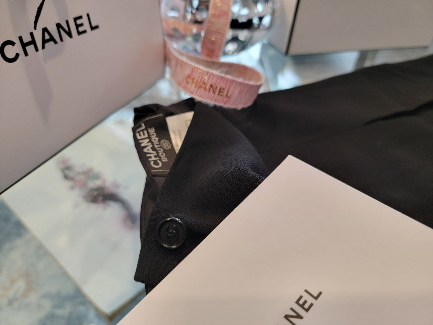 BLACK ON BLACK WITH SILVER CHANEL VINTAGE BUTTON NECKLACE