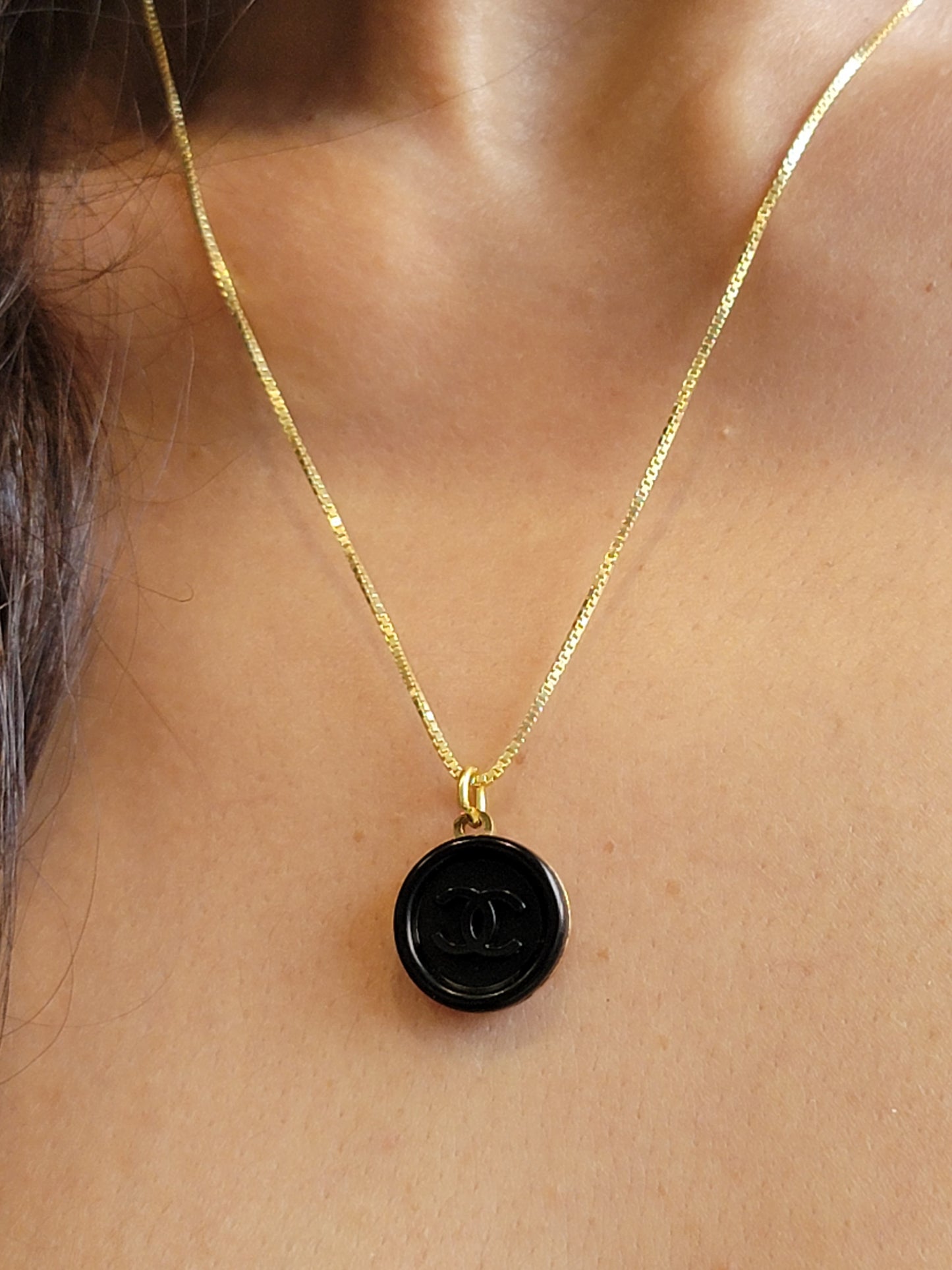 BLACK ON BLACK WITH GOLD CHANEL VINTAGE BUTTON NECKLACE