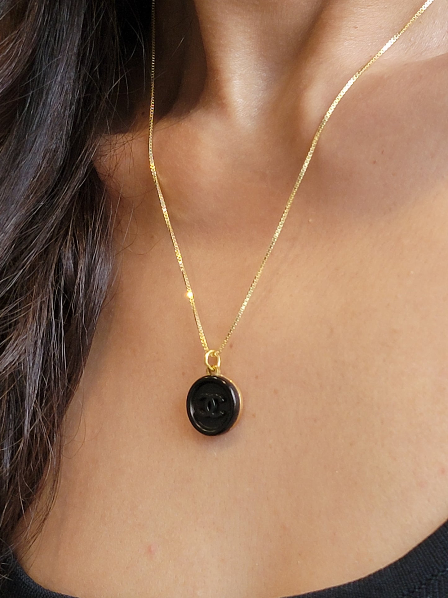 BLACK ON BLACK WITH GOLD CHANEL VINTAGE BUTTON NECKLACE