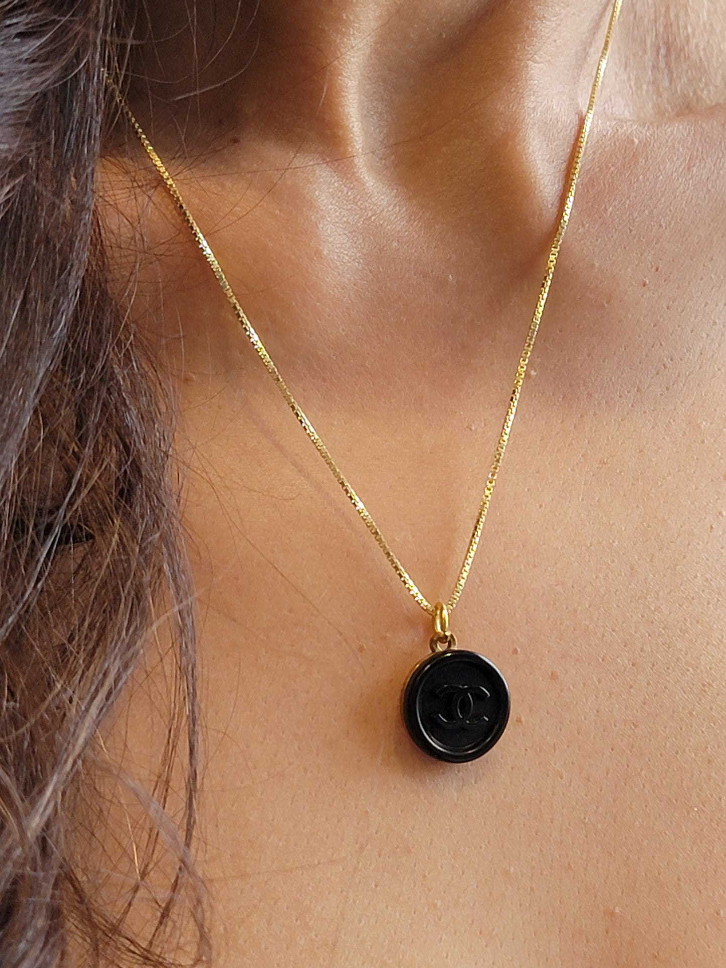BLACK ON BLACK WITH GOLD CHANEL VINTAGE BUTTON NECKLACE