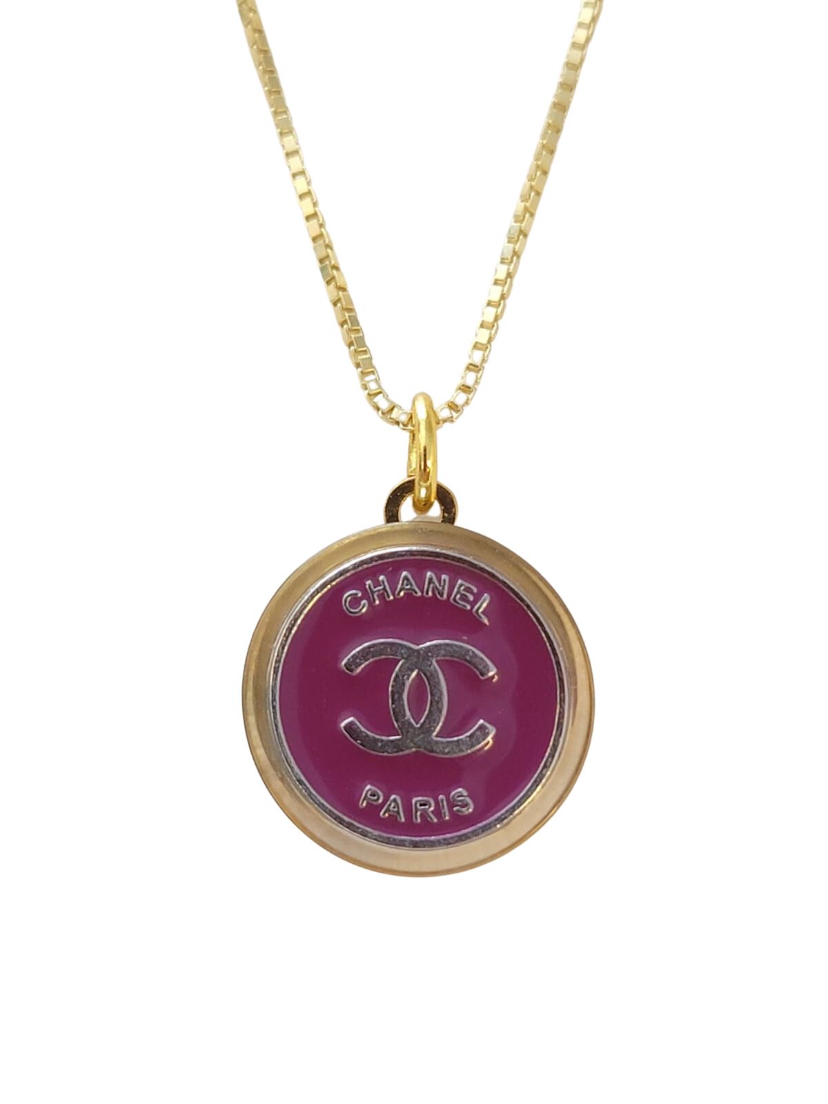 PURPLE AND GOLD CHANEL PARIS VITAGE BUTTON NECKLACE