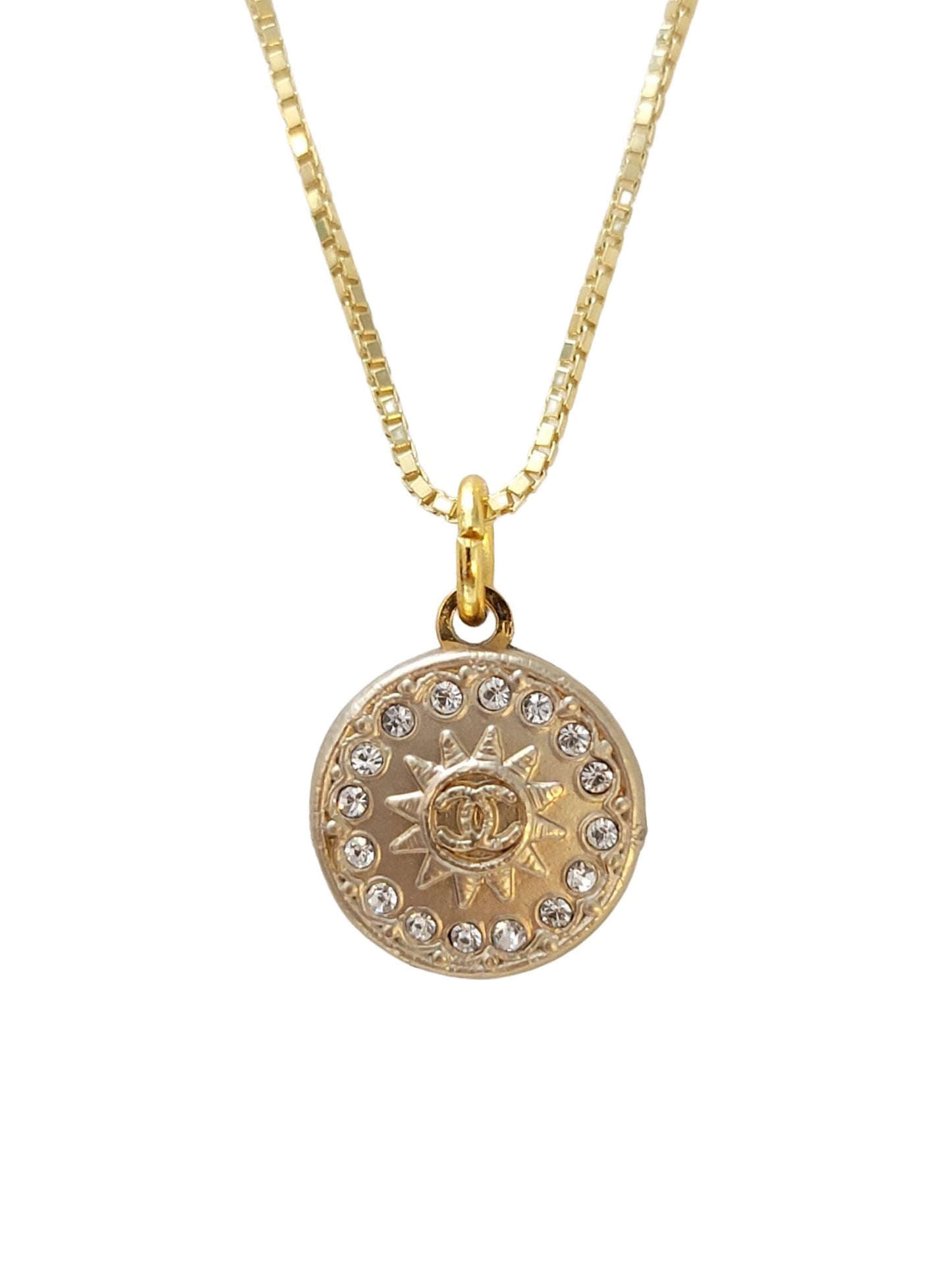 CRYSTAL AND GOLD SUN RAY CHANEL VINTAGE BUTTON NECKLACE