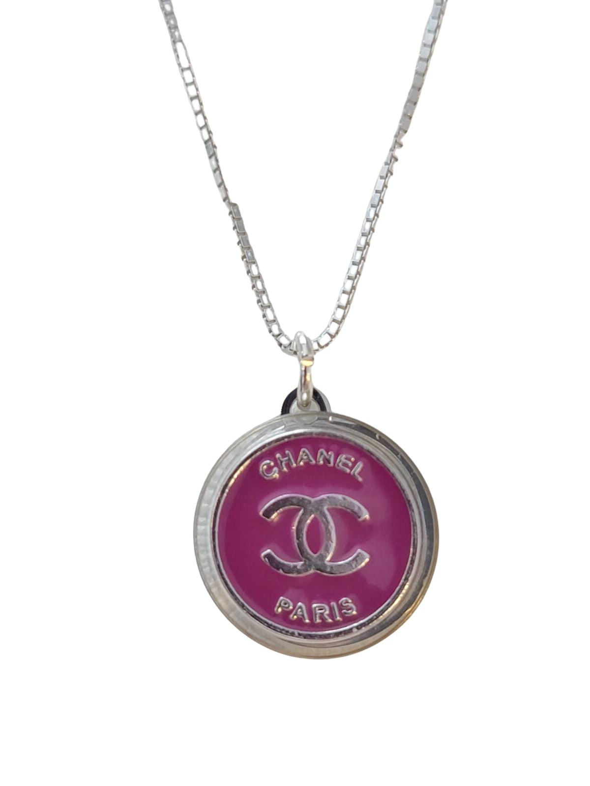 PURPLE AND SILVER CHANEL PARIS VINTAGE BUTTON NECKLACE
