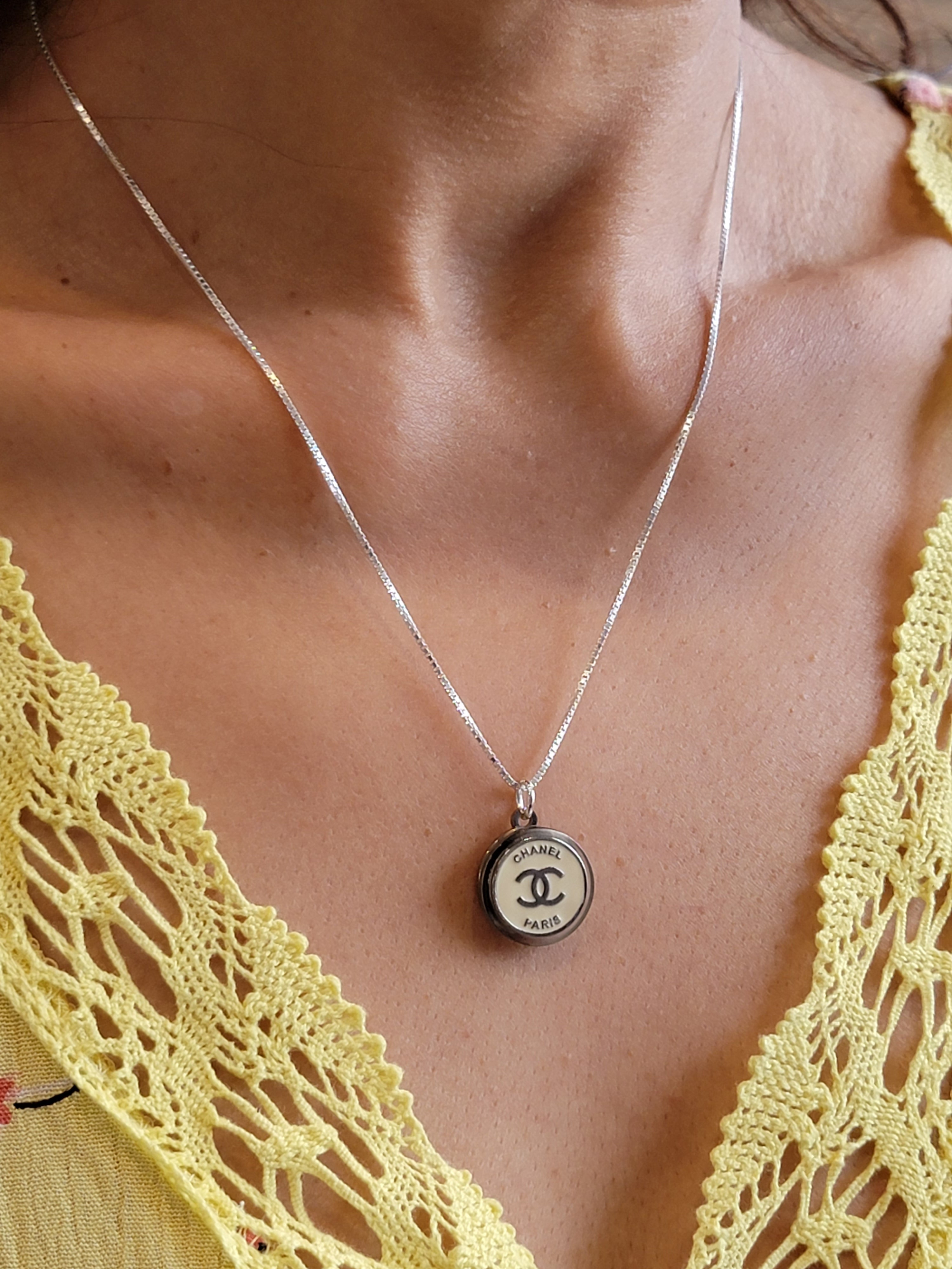 Chanel button clearance pendant necklace