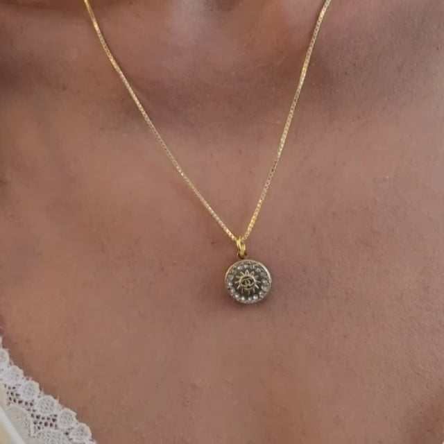 CRYSTAL AND GOLD SUN RAY CHANEL VINTAGE BUTTON NECKLACE – Dchandi
