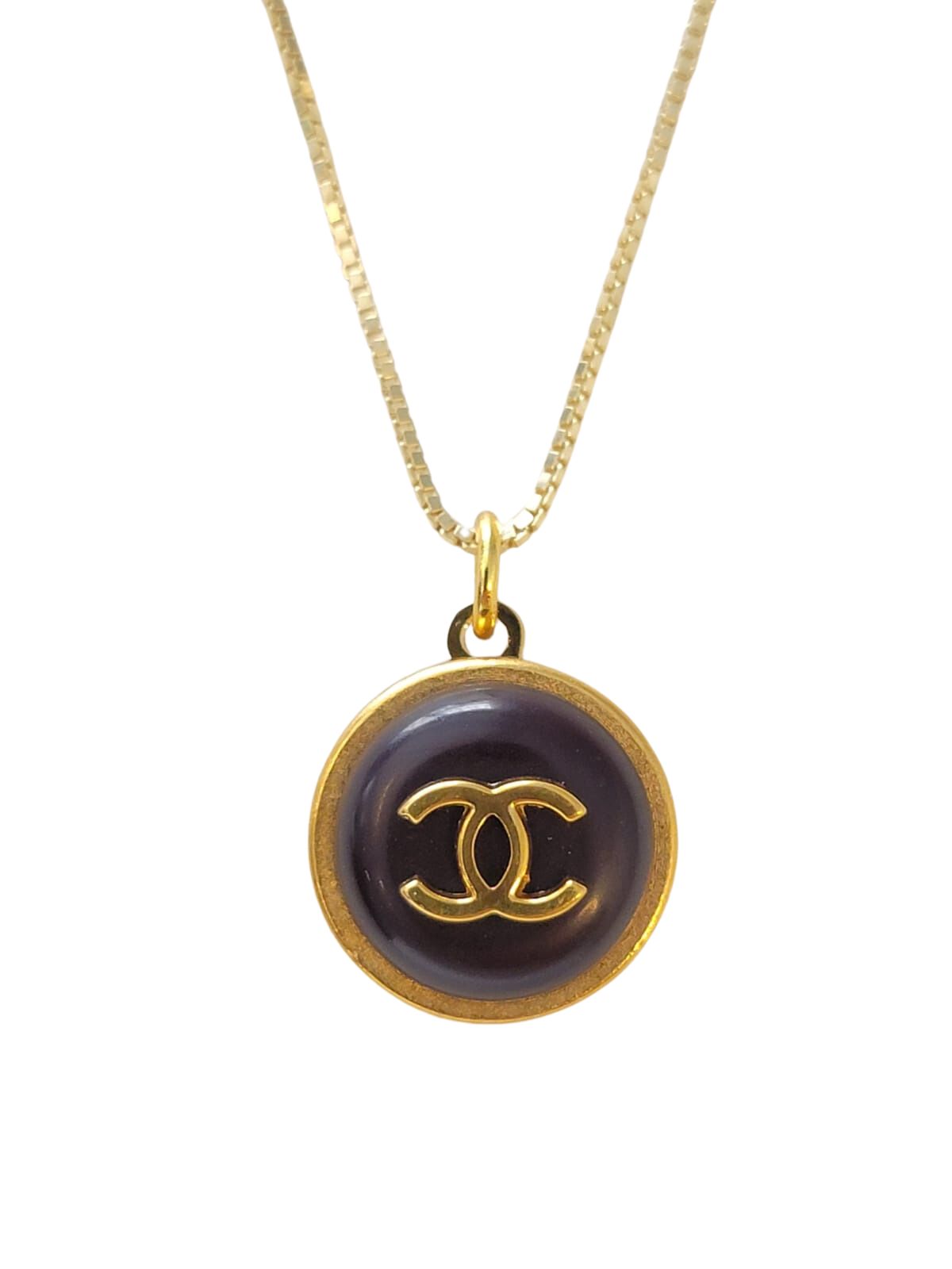 BURGUNDY WITH GOLD CC CHANEL VINTAGE BUTTON NECKLACE